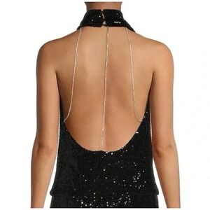 Gianni Bini Sienna Sequin Halter Top Silver Size 4 Rhinestone Strap Open Back